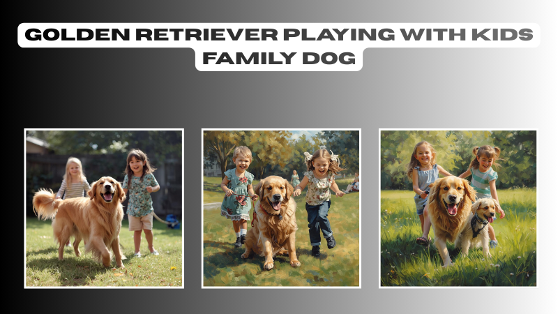 golden retriever playing with kids family dog